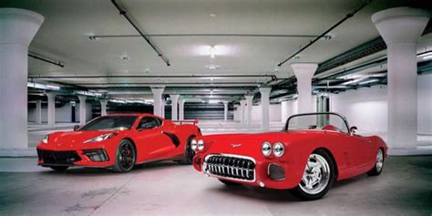 Matching-Red C1 and C8 Corvette Blend Restomod Cool With Mid-Engine ...