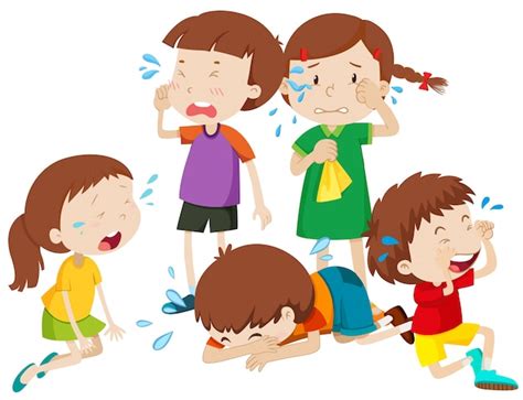 Free Vector | Five kids crying with tears illustration