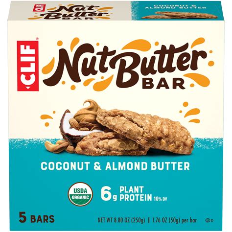 CLIF Nut Butter Bar, Organic Snack Bars, Coconut Almond Butter, 5 Ct, 1 ...