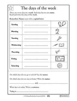 Days of the week | Kindergarten Writing Worksheet | GreatSchools