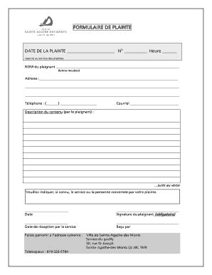 Formulaire De Plainte - Fill and Sign Printable Template Online