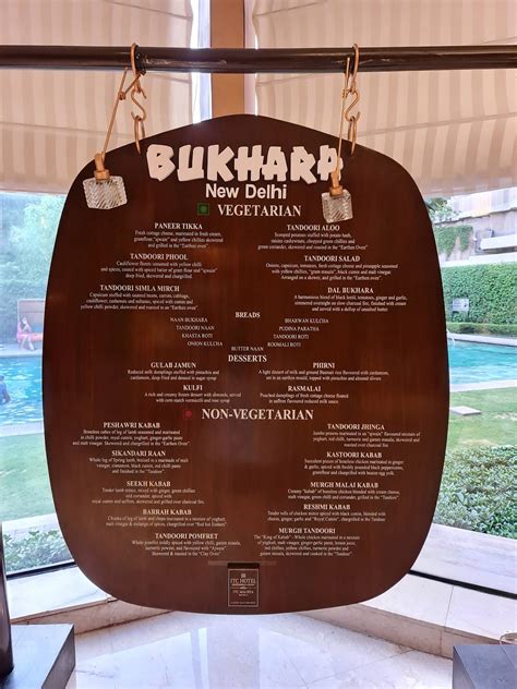 Menu at Bukhara, New Delhi, ITC MAURYA