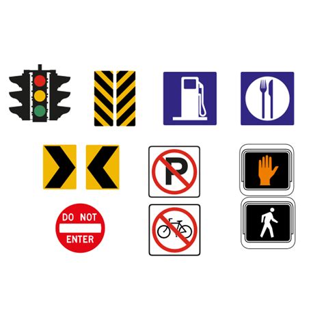 Vector drawing of selection of traffic road signs in color | Free SVG