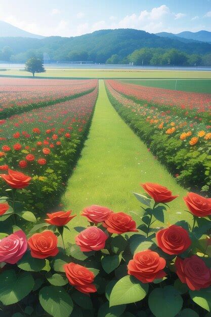 Premium AI Image | A painting of a field of red roses