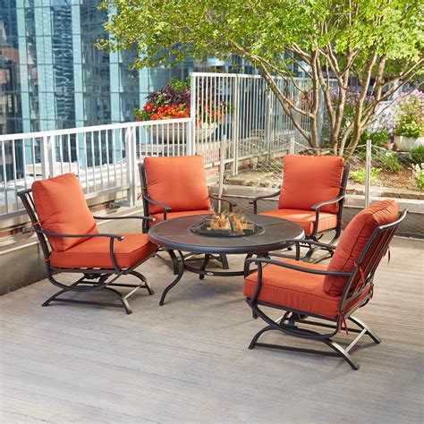 Hampton Bay Redwood Valley 5-Piece Patio Fire Pit Seating Set with ...