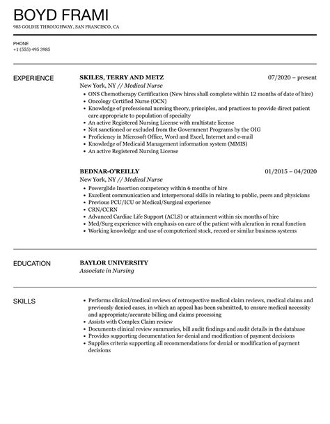 Medical Nurse Resume Samples | Velvet Jobs