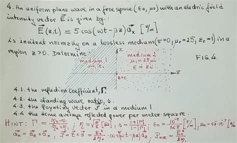 Solved An uniform plane wave in a free space (epsilon_0, | Chegg.com