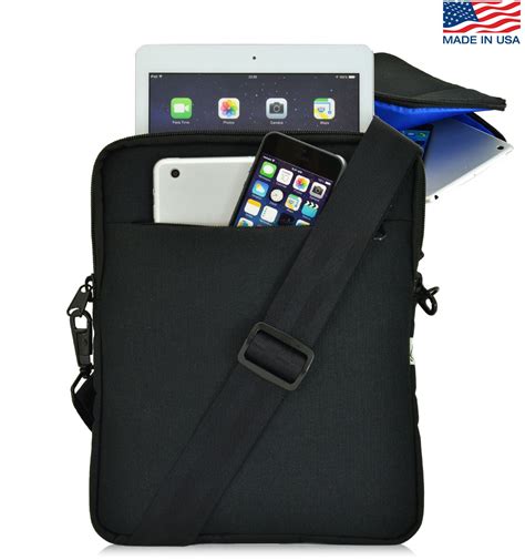 Nylon Universal Black Tablet Bag, Blue interior, Shoulder Straps Water ...