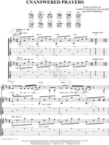 Garth Brooks "Unanswered Prayers" Guitar Tab in C Major - Download ...