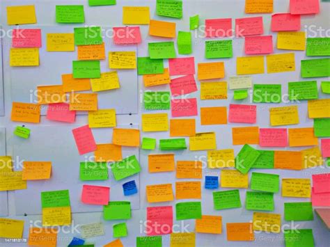 Post It Notes On A Wall Stock Photo - Download Image Now - Adhesive ...