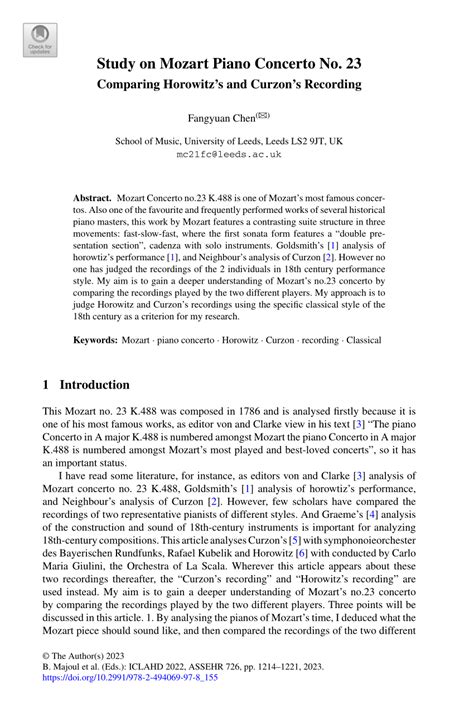 (PDF) Study on Mozart Piano Concerto No. 23: Comparing Horowitz’s and ...