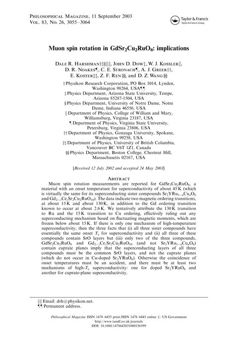 (PDF) Muon spin rotation in GdSr2Cu2RuO8: Implications