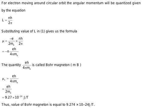 What is the formula of bohr magneton and its expression and value