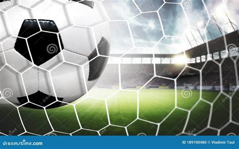 Soccer Ball in the Net of a Goal. Soccer Concept Stock Photo - Image of ...