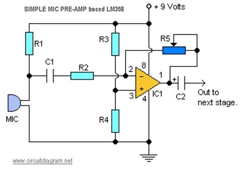 simple mic pre-amp based LM358 under Repository-circuits -23326- : Next.gr