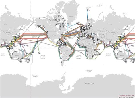 All the underwater fiber optic cables that provide the internet ...