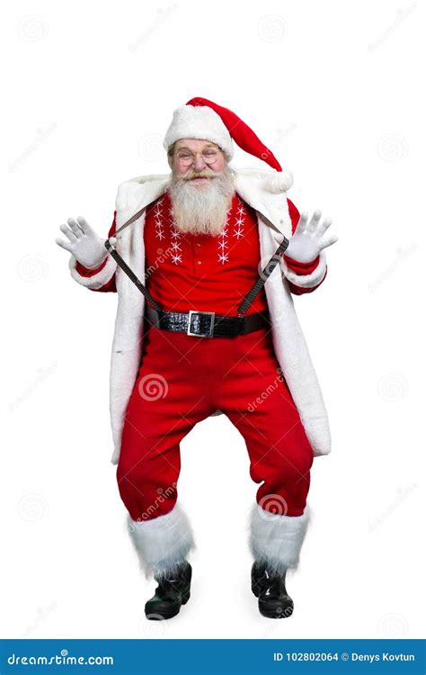 Funny Santa Claus Holding His Suspenders. Stock Photo - Image of ...