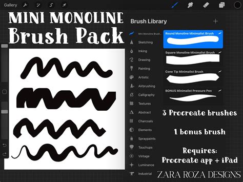 Mini Monoline Procreate Brush Set Pack Graphic by ZaraRozaDesigns ...