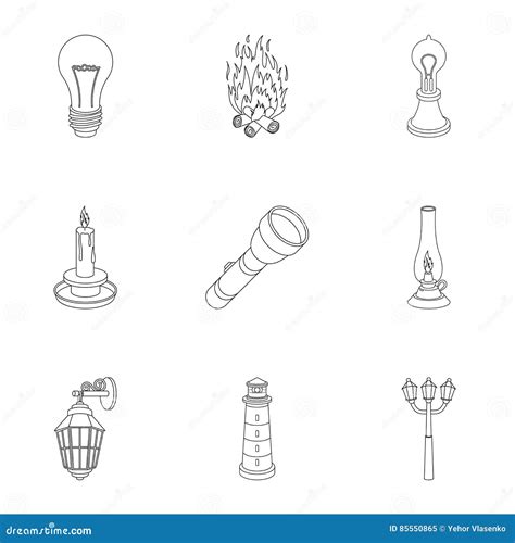 Light Source Set Icons in Outline Style. Big Collection of Light Source ...