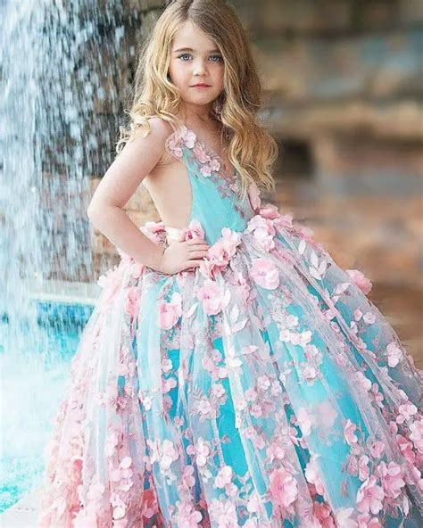 2018 Pink Arabic Princess Flower Girl Dresses for Wedding Ball Gown 3D ...