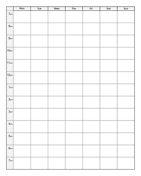 Blank Weekly Time Slots - 10 Free PDF Printables | Printablee