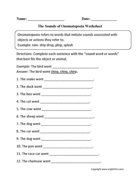 Sounds of Onomatopoeia Worksheet | Englishlinx.com Board | Pinterest ...