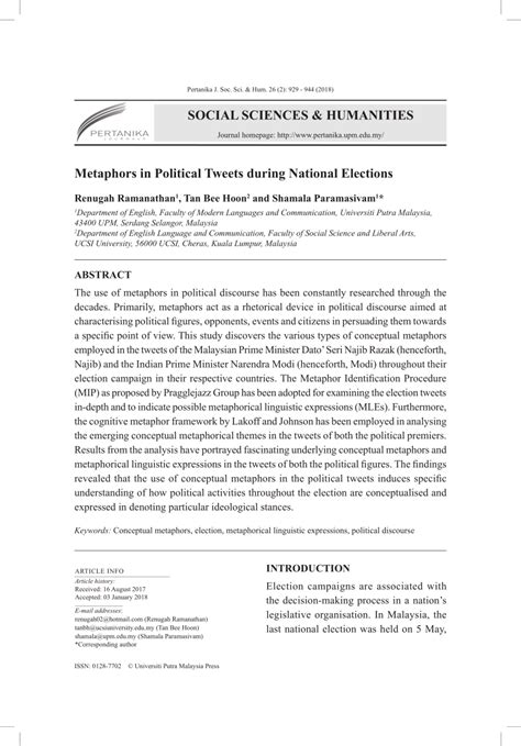 (PDF) Metaphors in Political Tweets during National Elections