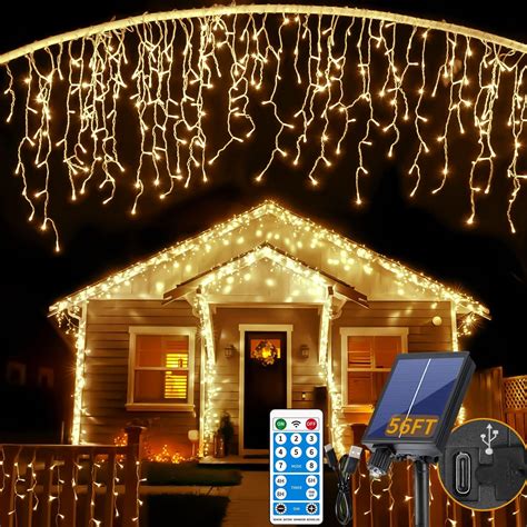 Solar Icicle Lights Outdoor Decorations - 56Ft 506 LED Icicle Christmas ...