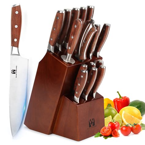 Knives Set for Kitchen, Vestaware 16-Piece Knives Set with Block Wooden ...