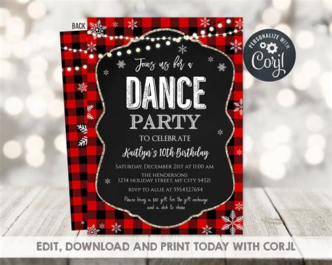 Dance Christmas Birthday invitation Fully Editable Flannel Christmas ...