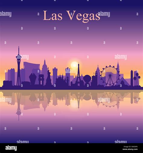 Las Vegas skyline silhouette on sunset background Stock Vector Image ...