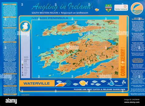 Iveragh Peninsula map, Waterville Town, County Kerry, Ireland Stock ...