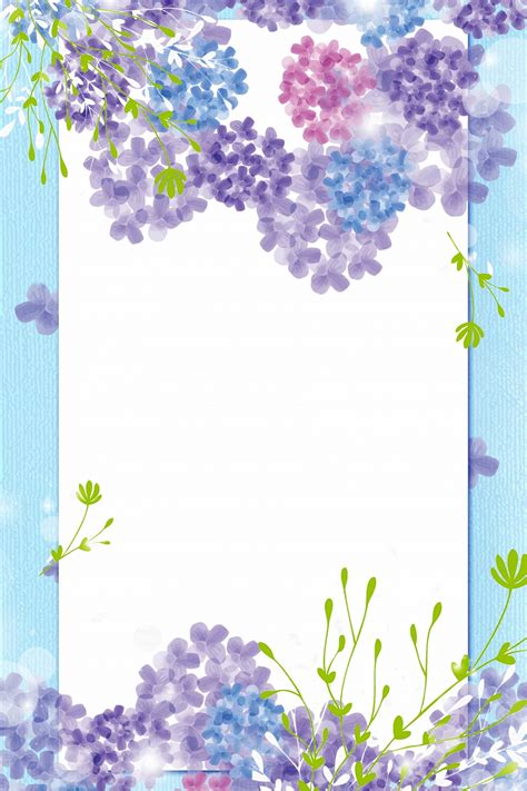 Blue Background Hydrangea Border, Fresh, Viburnum, Illustration ...