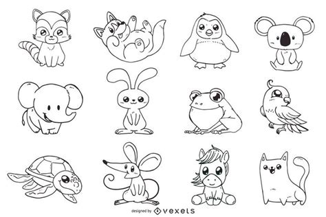 Cute animals outline illustrations set #AD , #AFF, #affiliate, #animals ...