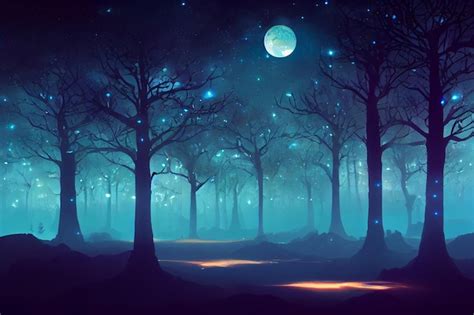 Premium Photo | 2D Illustration fantasy of neon forest on beautiful sky ...