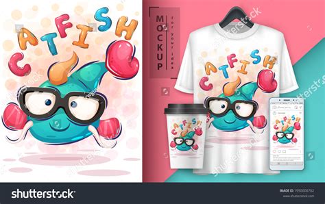 Cute Catfish Poster Merchandising Vector Eps Stock Vector (Royalty Free ...