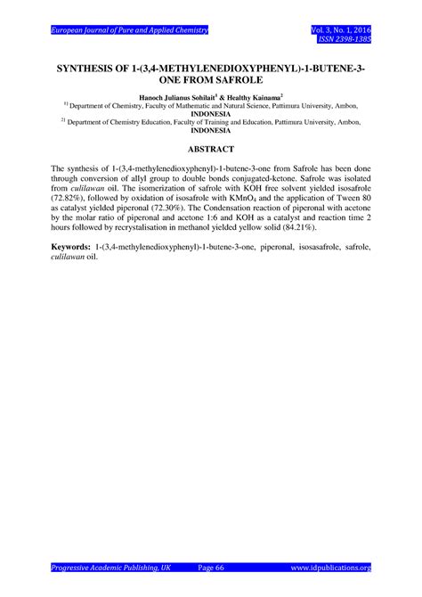 Synthesis of 1 3 4 Methylenedioxyphenyl - European Journal of Pure and ...