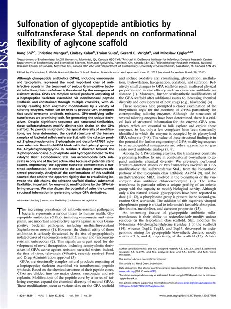 (PDF) Sulfonation of glycopeptide antibiotics by sulfotransferase StaL ...