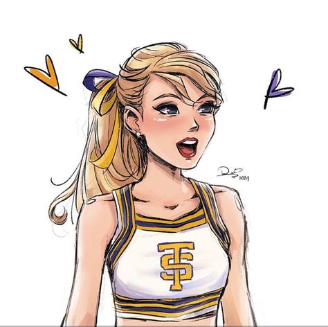 a drawing of a girl with blonde hair wearing a cheerleader uniform and ...