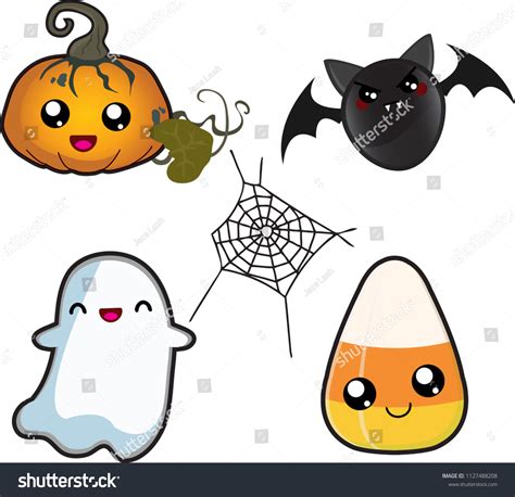 Vector Set Cute Kawaii Halloween Character 스톡 벡터(로열티 프리) 1127488208 ...