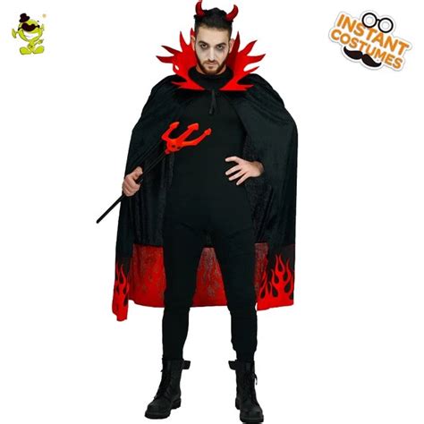 Men's Devil Costumes Halloween Hooded Evil Horror Demon Costume Fire ...