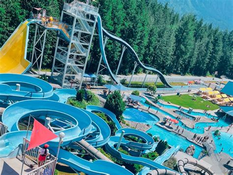 looking down at the many slides at cultus lake waterpark - Adventure Awaits