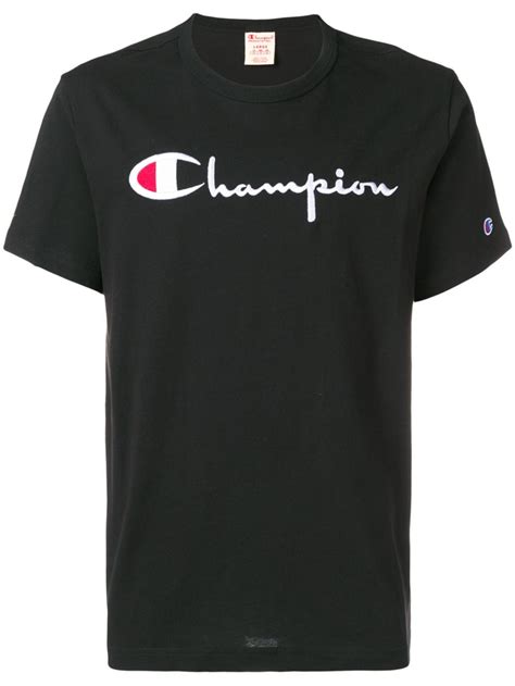 CHAMPION EMBROIDERED LOGO T-SHIRT - BLACK | T shirt, Embroider t shirt ...