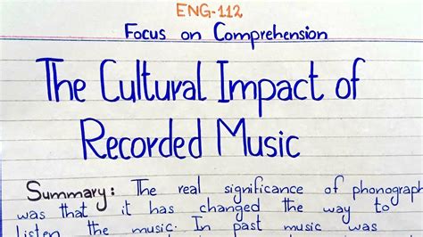 The Cultural Impact of Recorded Music | Unit no14 | Focus on ...