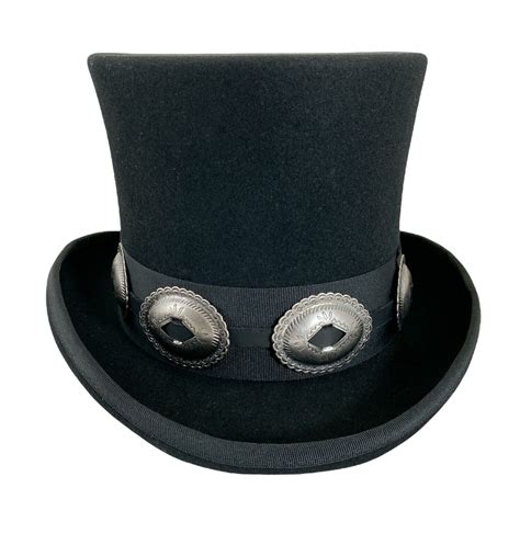 Black 100% Wool Felt Top Hat Concho Band Victorian Costume Slash Mad ...