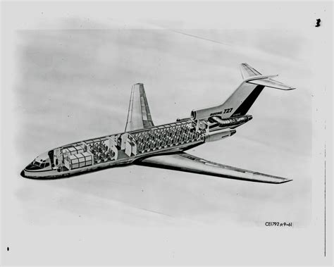 SAA Boeing 727 interior. Cutaway drawing. Layout of passenger ...