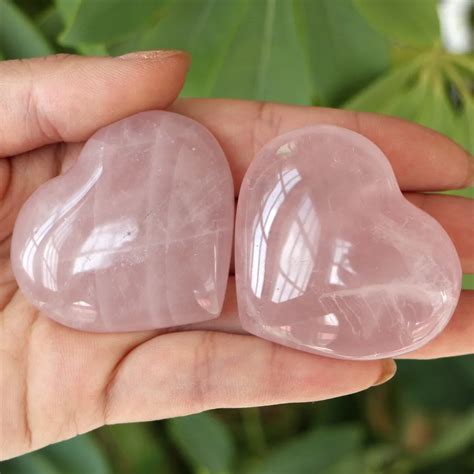 2pc Top Natural Pretty Pink Rose Quartz Crystal Polished Heart Stone ...