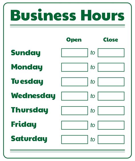 Printable Business Hours Sign Template – PARAHYENA