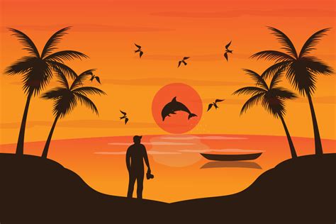 beautiful sunset beach scenery background 14486606 Vector Art at Vecteezy