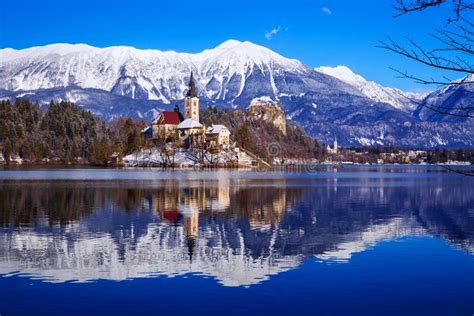 Lake Bled in Winter, Bled, Slovenia, Europe. Stock Image - Image of ...